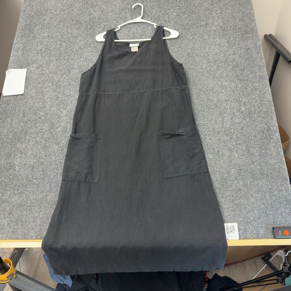Cotton Studio Dress Womens S Black Linen Cotton Sleeveless Pocket Midi Casual
